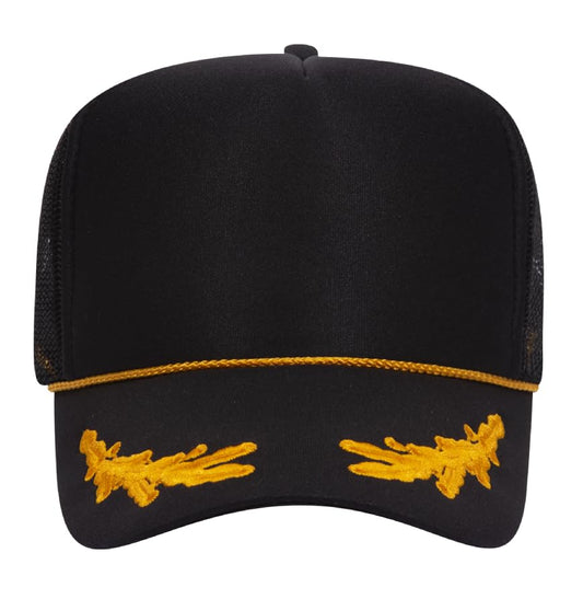 Otto Cap 5-Panel High Crown Mesh Back Trucker Hat - color: Black/Gold