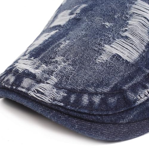Quanhaigou Men's Cotton Flat Ivy Gatsby Newsboy Driving Hat Adjustable Irish Cabbie Ivy Driving Hunting Cap - color: Distressed Navy Blue