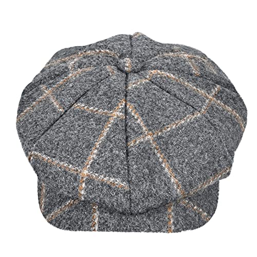 Mens Newsboy Cap High Woolen Tweed Gatsby Hat Ivy Cabbie Flat Golf Cap for Fathers Women Unisex - color: Big Plaid Grey, size: 7 3/8-7 1/2