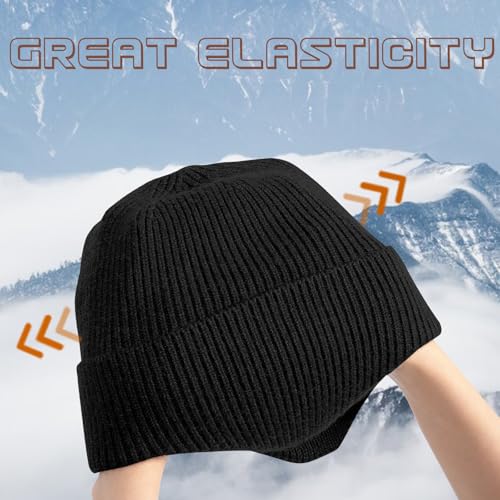 Women's Earflap Beanie, Cap with Ear Flaps, Knit Winter Hat for Men - color: Black