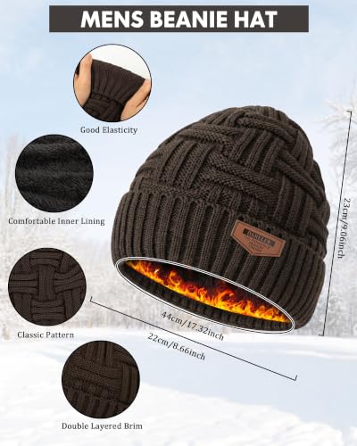 Winter Scarf for Men, 3 PCS Fleece Beanie Hat and Gloves Set - color: X-coffee Color