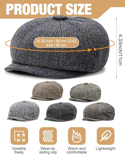 Suhine 6 Pcs Newsboy Cap for Men Octagonal Hat 8 Panel - style: Stylish