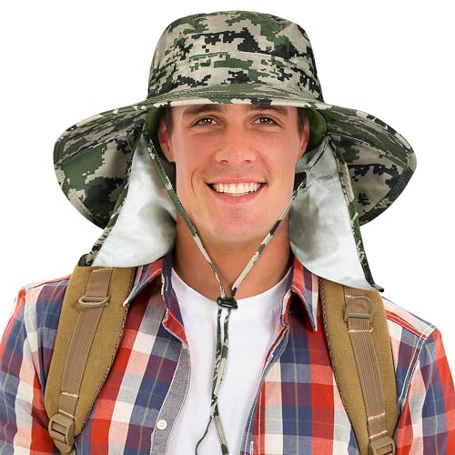 Catalonia Sun Hat for Men,Outdoor Wide Brim Hat with Neck Flap Cover for Fishing Hiking Safari Gardening - color: Digign Camo / Side Mesh
