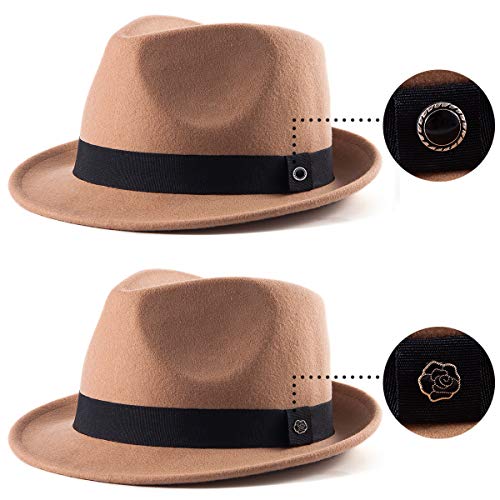 LADYBRO Straw Trilby Fedora Hat for Men Women 1920s Wool Felt Panama 7 1/4 - color: 02 Khaki, Size: 7 1/4 (58cm), Fits 22" - 22 7/8"