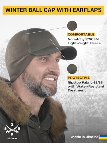 2SBR 2SABERS Mens Winter Hat with Earflaps and Visor - Warm Trucker Baseball Cap Hat - color: Olive Green, size: Medium