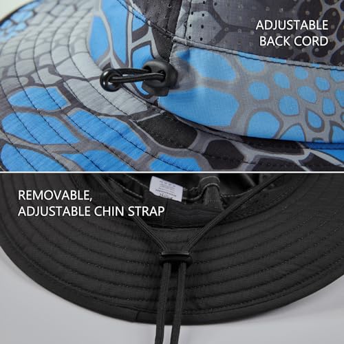 BASSDASH UPF 50+ Water-Resistant Fishing Bucket Hat with Laser Perforated Mesh Adjustable for Men Women Outdoor Hiking - color: Neptune Scales