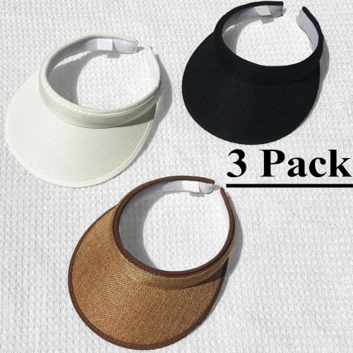 3 Pieces Clip On Visors Women Men Visor Outdoor Sports Golf Hat - color: Black, Beige, Brown