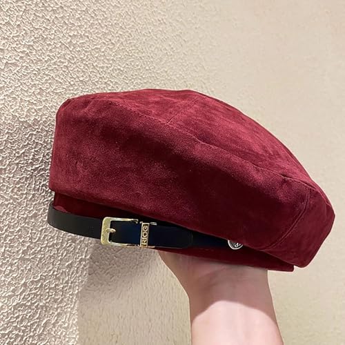 Women's Berets: Black Houndstooth Red Beret Hats for Women Fall Winter Fashion Outfit - color: Corduroy Red