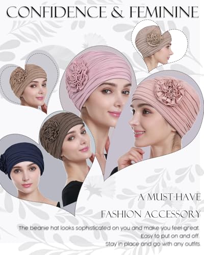 Alnorm Flower Design Chemo Hair Loss Caps Cancer Headwear for Women - color: Blue Green