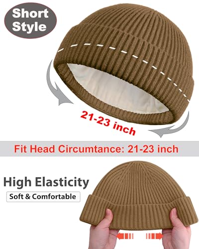 Short Fisherman Beanie for Men Women Wool Fleece Lined Winter Hat - color: 1pcs-light Coffee