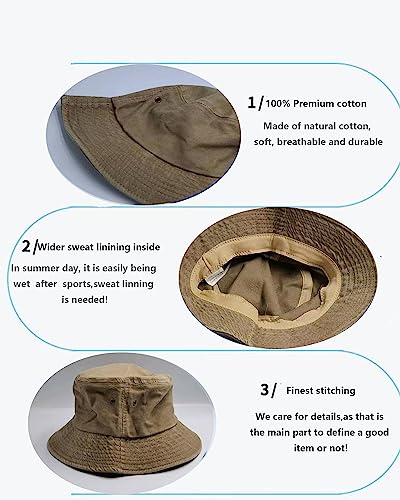 Premium Cotton Bucket Hats,Packable Hats for Men Women,Summer Bucket Hat,Fishing Sun Hats - color: Khaki