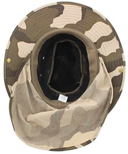Wide Brim Outdoor Safari Summer Sun Hat with Neck Flap - color: Desert Camo Solid, size: Medium