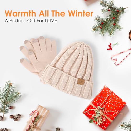 Womens Winter Beanie Warm Hat Touchscreen Gloves Set with Fleece Lined Skull Caps Gifts for Women Men - color: Wine Red