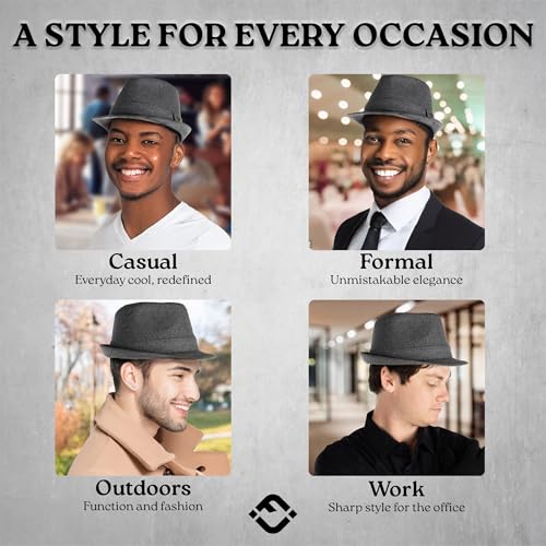 Funky Junque Fedora Hats for Men – Classic Wool Blend Trilby Dress Hat, Short Brim Men’s Fedoras for Formal & Casual Wear - color: Charcoal, size: 6 3/4-7 1/8