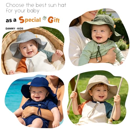Baby Sun Hat Toddler Boy Girl Adjustable Outdoor Beach Hat Kids Wide Brim - color: Army Green & Gray & Navy -3pcs, size: 2-5T