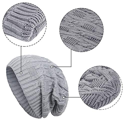 Surblue Unisex Trendy Beanie Warm Oversized Chunky Cable Knit Slouchy Woolen Hat - color: Light Gray