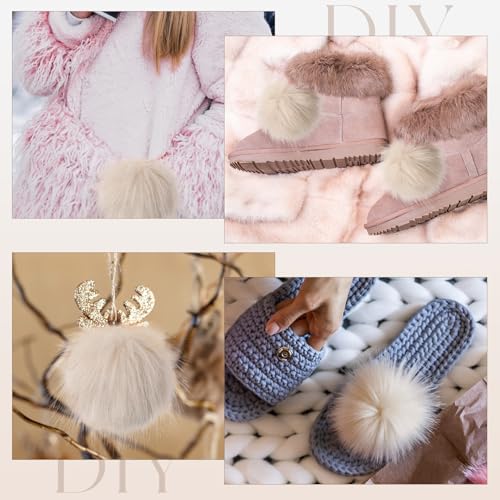 Tatuo 16 Pcs Faux Fur Pom Poms for Hats, Beige - color: Beige