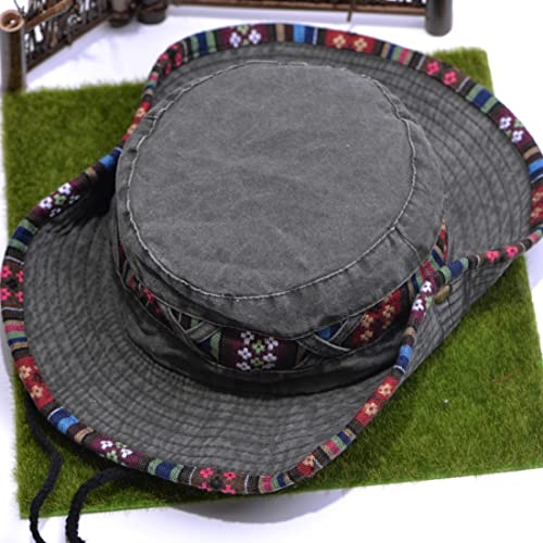 Bucket Hat for Men and Women, Wide Brim Floral Adjustable UV Protection Fishing Washed Sun Hats, Cowboy Hat - color: Army Green