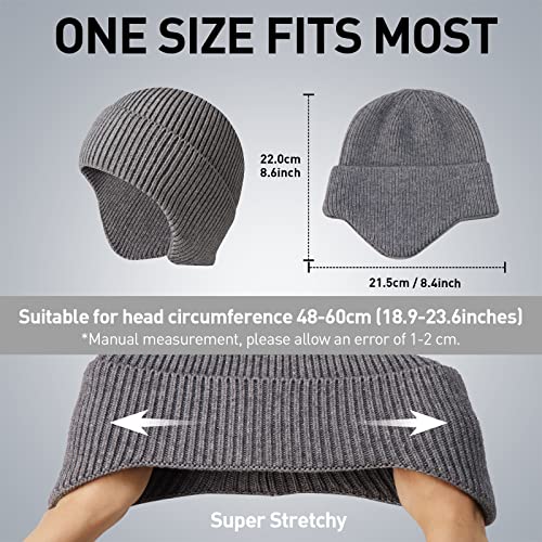 Arcweg Beanie with Earflap for Men Women Winter Warm Thermal Hats Stocking Cap Toboggan Outdoor Hat - color: Grey