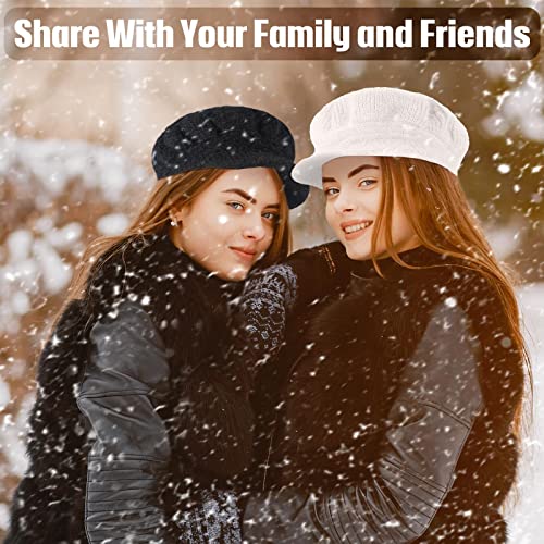 Mepase 3 Pieces Women Warm Hat for Winter Slouchy Beanie Cap with Visor Knitted Newsboy Hats for Women Ski Snow - color: Black, White, Khaki