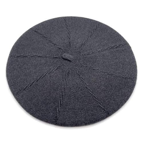 Women's Knitted Beret, French Style Double Layer Winter Autumn Warm and Soft Beanie Hat Cap - color: Dark Gray