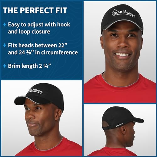 TrailHeads Men's Race Day Running Hat, Quick Dry, Moisture Wicking - color: Black/Silver Logo