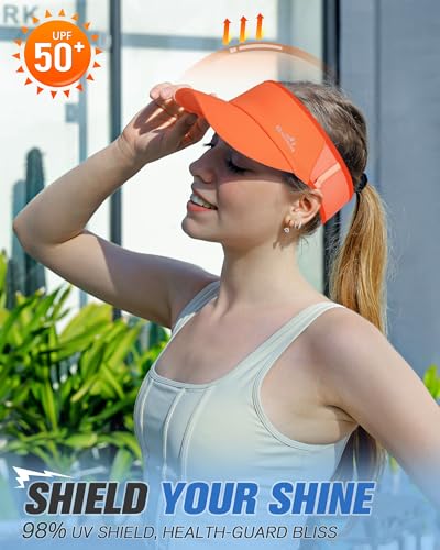 GXCROR Sports Sun Visor Hat Men Women, Lightweight Breathable Quick Dry Sports Sun Hat for Running Golf Tennis - color: Orange