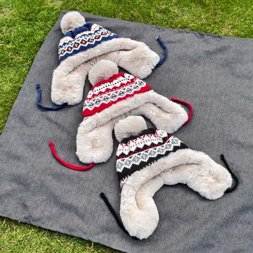 Winter Women Knit Beanie Hat Ear Flaps Trapper Hat Men Toque Warm - color: Black