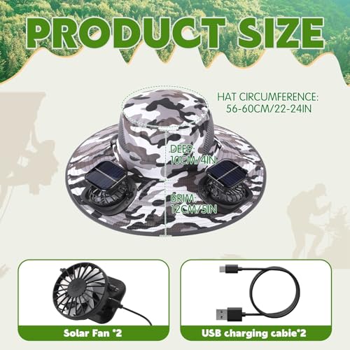 Syhood Solar Powered Fan Hat Neck Gaiter Arm Sleeves Sun Bucket Hat with Fan Cooling Wide Brim Hats for Fishing Hiking - color: Camouflage7, style: Classic