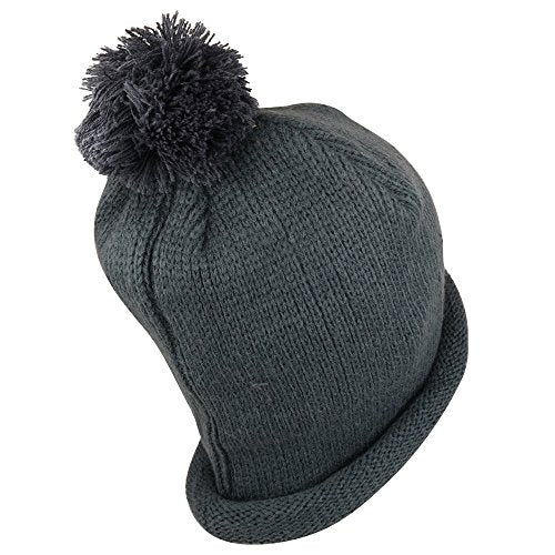 Armycrew Winter Solid Color Roll Up Knit Beanie Hat with Pom Pom - color: Charcoal