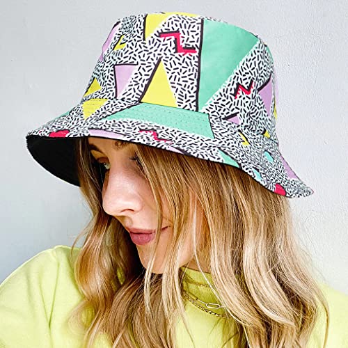 Unisex Bucket Hat Summer UPF 50+ Sun Protection Outdoor Beach Fishing Travel Hiking Hat - color: Retro 80s 90s Geometric