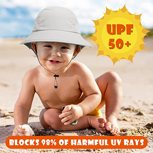 Toddler Baby Sun Hat Kids Summer Beach Essentials Adjustable Beach Hats with Bucket Wide Brim for Boys Girls Age 0-14 Years - color: 2 Pack - Grey+navy, size: 6-24 Months