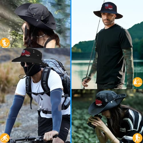 Bucket Hats for Men Sun Hats Bucket Fishing Hat for Men Wide Brim Cowboy Hiking Hat for Mens - color: Red Flag