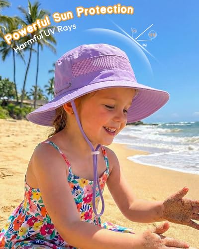 HONGTEYA Baby Toddler Sun Hat, Summer Mesh Bucket Beach Hat for Boys Girls - color: White+purple, size: 6-24 Months