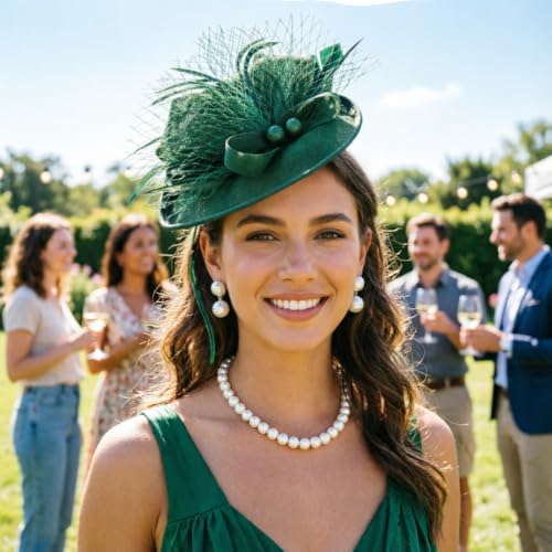 DRESHOW Fascinators Hats for Women Tea Party Hat Vintage Derby Pillbox Kentucky Hat Church Cocktail Headwear - color: 9.5" Diameter / Green