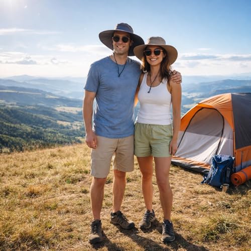 HUAMULAN Men Wide Brim Sun Hat Summer Outdoor Women Bucket Fishing Hats - color: D2-darkgray