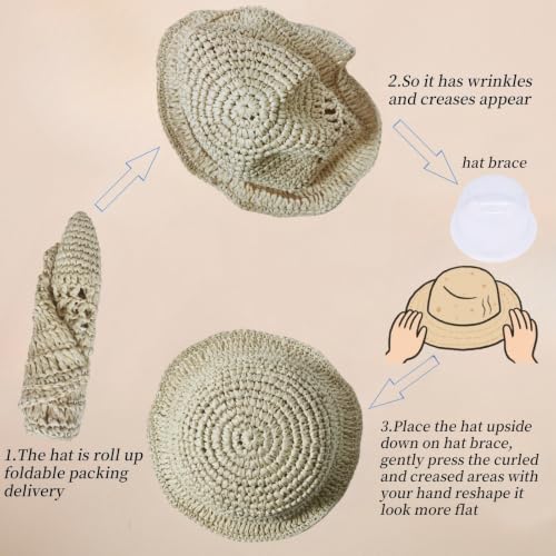Floppy Big Beach Straw Hats for Women Foldable Summer Wide Brim Packable Sun Hat Womens Travel Straw Fedora Hat - color: Beige-6