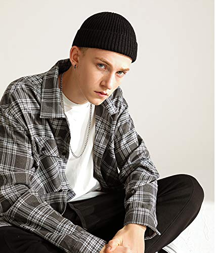 ROYBENS Wool Fisherman Beanies for Men Knit Short Watch Cap Winter Warm Hat - color: 2pcs Black+ Orange