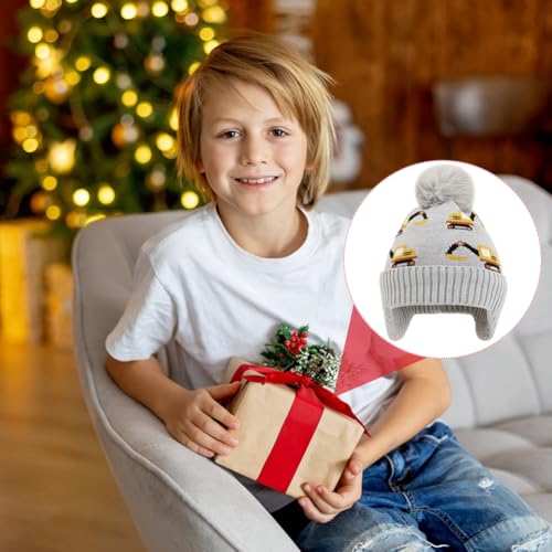 Kids Beanie with Ear Flaps for Boys Girls Pom-pom Knit Hats Warm Fleece Lining Winter Outdoor Skull Snow Ski Cap - color: Gray
