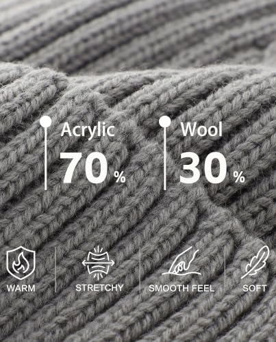 Connectyle Fleece Lined Cuffed Beanie Hat for Men Women Knitted Winter Wool Beanies Skull Cap Warm Watch Hat - color: Grey