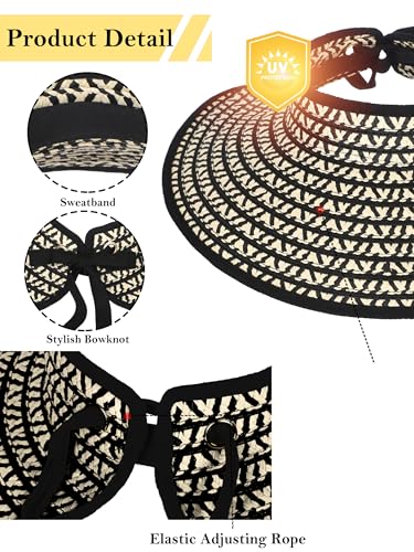 sy soul young Women's Straw Hat with Ponytail Hole Wide Brim Visor Sunhat - color: Beige & Coffee