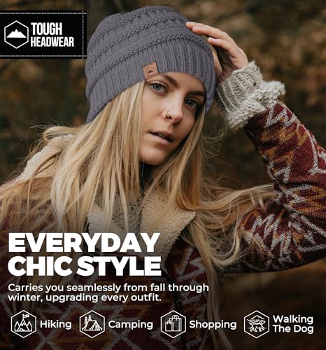 Tough Headwear Slouchy Beanie Hat - Itch-Free Winter Hats for Women - Stretchable Beanies for Women - Acrylic Winter Gear - color: Merino Wool - Dark Gray
