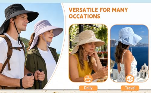 Ruqizhi Sun Hats for Women with Neck Flap Ponytail Hole Women Sun Hats Rollable UV Protection Fishing Hats Wide Brim UPF 50+ - color: Black