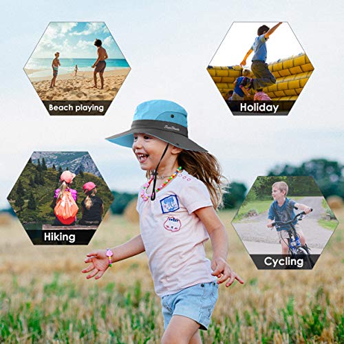 IYEBRAO Kids UV Sun Hat with Ponytail Hole UPF 50 Bucket Cap for Girls Summer Beach & Fishing - color: Sky Blue