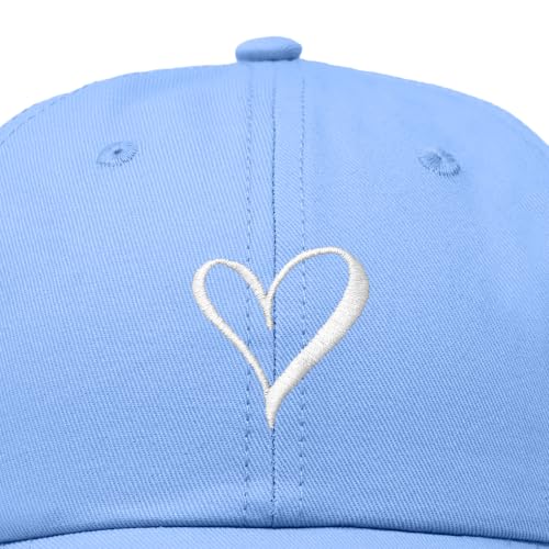 Hand Drawn Heart Hat Womens Embroidered Baseball Cap - color: Light Blue