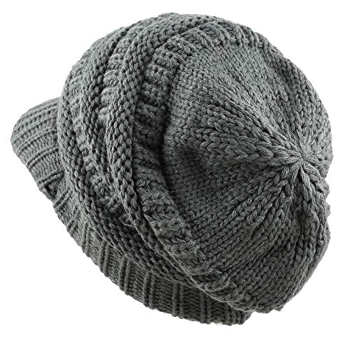 The Hat Depot - Visor Beanie Unisex Winter Knit Skull Beanie with Brim Hat - color: 1. Gray