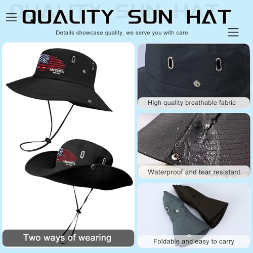 Bucket Hats for Men Sun Hats Bucket Fishing Hat for Men Wide Brim Cowboy Hiking Hat for Mens - color: Red Flag