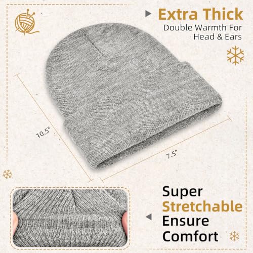 ZOORON Beanie for Men Women Slouchy Winter Beanie Hats Cuffed Skull Caps - color: 1pack-heathergrey