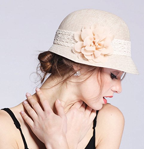 Women's Gatsby Linen Cloche Hat with Lace Band and Flower - color: Black