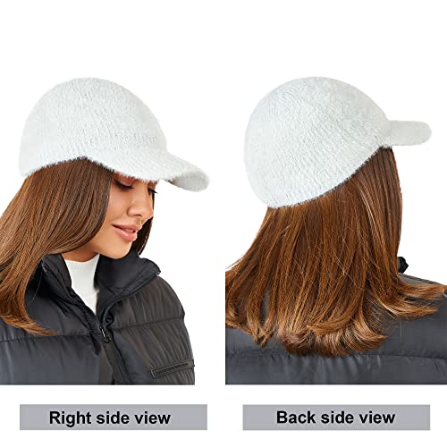 Beanie Visor - Womens Winter Wool Knit Hat with Brim - Billed Knit Cap Newsboy Hats - color: Light Gray